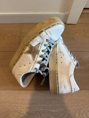 Golden Goose Hi Star High Top Sneakers White Gold Star EU 39 Minimal Wear